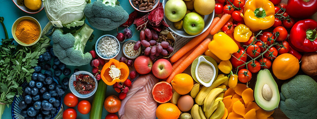 A bright image that represents a balanced diet. Health. - obrazy, fototapety, plakaty