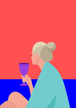 person with wine, woman, 