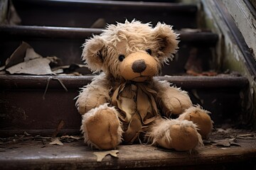 "Furry Friend Left on the Stairs: Abandoned Teddy Bear