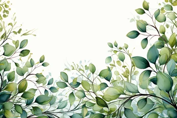 Fotobehang Greenery and jasmine flower for wedding invitation, greeting cards, decoration, stationery design. Hand drawn green herbs © Farjana CF- 2969560