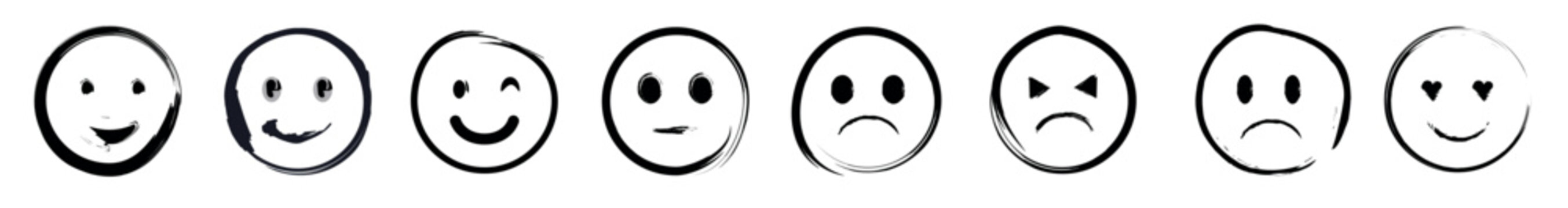 Set of Emoji grunge outline. Vector Illustration.