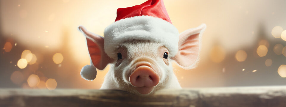a pig in a Santa Claus hat. year of the pig concept