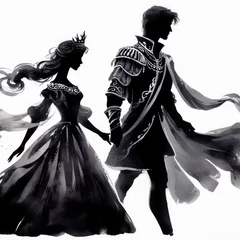 Foto op Plexiglas Silhouette of a prince and princess holding hands in a fairy tale. © Let's-Get-Creative
