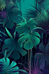 a close up of a plant with green leaves, by Eyvind Earle, behance, vaporwave jungle, aspect ratio 16 9, jonathan zawada, . background jungle river, el bosco and dan mumford, bbc earth, background i - obrazy, fototapety, plakaty
