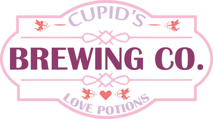 Fototapeta na wymiar Cupid's Brewing Co. Love Potions - Valentine's Day Love quote retro wavy groovy typography sublimation SVG