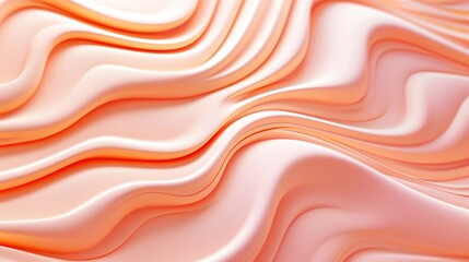 Fototapeta premium A close-up image of a luxurious peach-colored satin fabric with smooth, flowing waves and soft folds, capturing the light and shadows which create a dynamic texture.