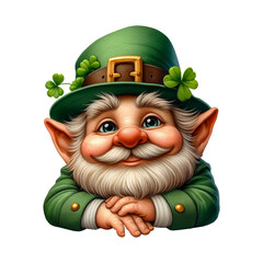 A happy Leprechaun for St. Patrick's Day laying on a flat surface isolated on a transparent background