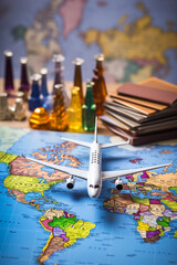 concept of travel with plane, plane, tickets