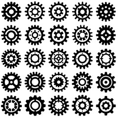 Collection of Basic Gear Wheel Icons Diverse Cogwheel Vector Designs for Various Applications - obrazy, fototapety, plakaty