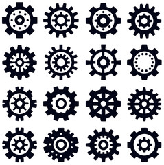 Assortment of Simple Gear Wheel Icons A Variety of Cogwheel Designs in Vector Format
