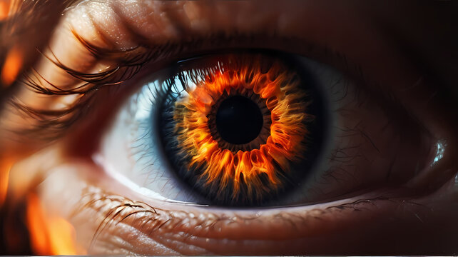  lovely eye of a female individual. consuming sparkling fire in the eye iris. Generative AI