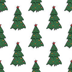 Seamless pattern with geometric minimal scandinavian Christmas tree doodle for decorative print, wrapping paper, greeting cards and fabric