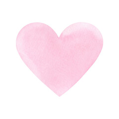 A light pink heart isolated on a white background is hand-drawn. The texture of watercolor on paper. A decorative element for a holiday, wedding, valentines, postcards, greetings.