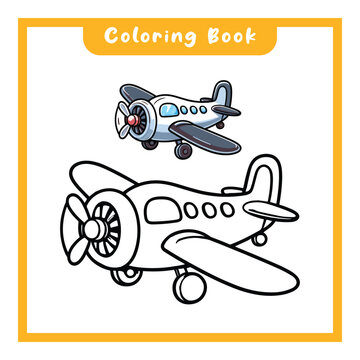 airplane coloring book design, simple design, for children to learn to color
