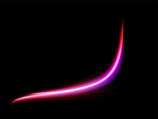luminous neon glowing wave lines, abstract light effect black background. wavy glowing bright flowing curve lines, magic glow energy stream motion with particle isolated on black background.
