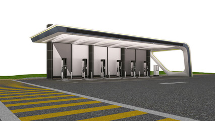 Charging station for electric cars, green station, 3d rendering, 3d illustration