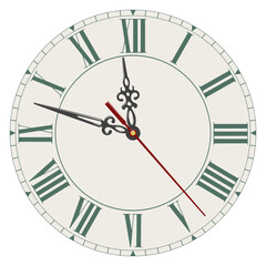 Vector elegant antique dial with Roman numerals and curly hands