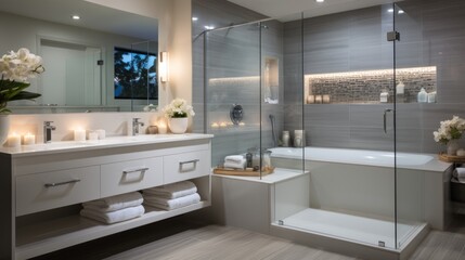 Fototapeta na wymiar Minimalist White Marble Bathroom - AI Generated
