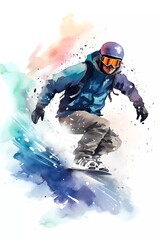 male snowboarder, in watercolor style. generative ai
