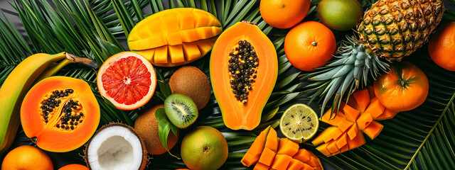 Fresh,exotic fruits,assorted fruits colorful background.Vitamins natural nutrition concept