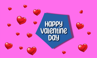 Happy Valentine's Day poster with 3d red heart, gift card, love party, invitation voucher design, poster template, place for text