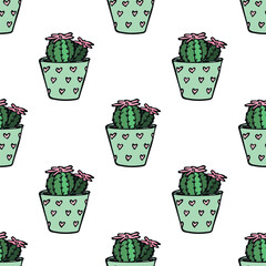 Seamless pattern with cactus doodle for decorative print, wrapping paper, greeting cards and fabric