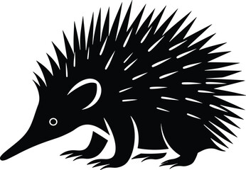 Echidna black and white silhouette vector illustration, isolated on white background