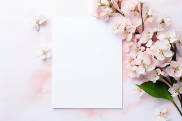 Floral spring card mockup with a bouquet of flowers and a blank space for writing