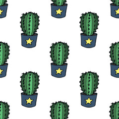 Seamless pattern with cactus doodle for decorative print, wrapping paper, greeting cards and fabric