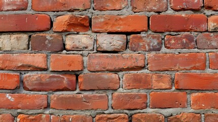 Close Up of Red Brick Wall, Detailed View of Brick Pattern and Texture