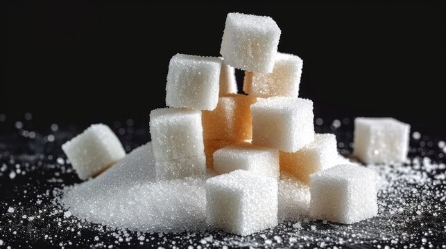 A pile of sugar cubes sitting on top of a pile of sugar.