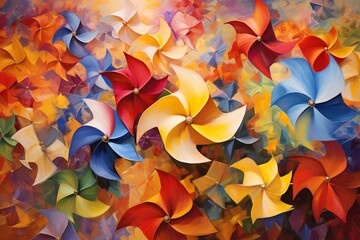 Vibrant and colorful painting of umbrellas