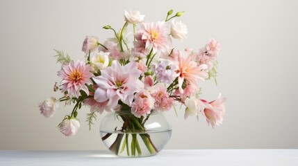 a bouquet of spring flowers on a light background, meticulously arranged in a modern minimalist style, the elegance and simplicity of this composition.