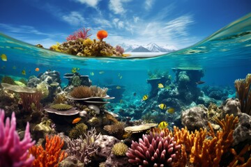 A vibrant coral reef teeming with marine life, showcasing the intricate balance that necessitates rigorous water quality monitoring - obrazy, fototapety, plakaty