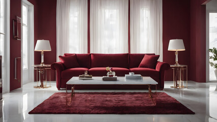A deep red living room