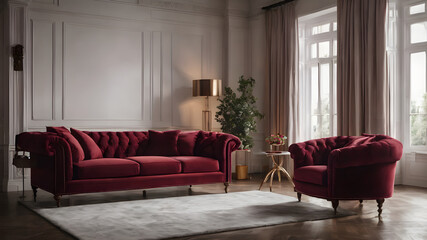 A deep red living room