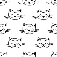 Seamless pattern with cat muzzle doodle for decorative print, wrapping paper, greeting cards, wallpaper and fabric