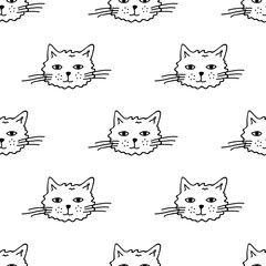 Obraz premium Seamless pattern with cat muzzle doodle for decorative print, wrapping paper, greeting cards, wallpaper and fabric