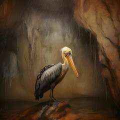 Cave painting pelican rainstorm
