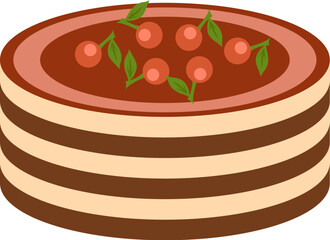 Cream cherry cake with chocolate. Design element for web, for print, for restaurant menu, for caffe. Eps 10.