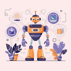 2d vector illustration colorful technology , ai robot making jobs helping people colorful design