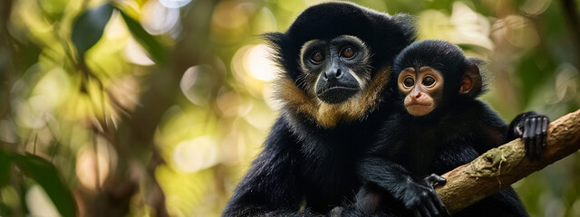 Fototapeta premium Yellow-cheeked Gibbon, Nomascus gabriellae, with grass food, orange monkey on the tree.