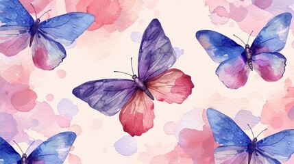 Cute group of butterflies watercolor style. Colorful butterfly. Beautiful banner for decoration design, print, wallpaper, textile, interior design, poster, children books, decorate children rooms