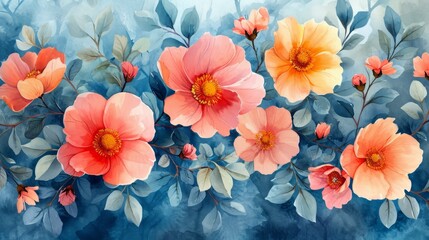 Fototapeta na wymiar Watercolor flowers style. Decoration art background. Abstract flowers illustration background. Templates for designs. For banners, posters, wallpapers.