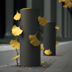 bollards with ginkgo leaves