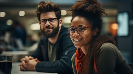 multiethnic couple of friends sitting talking