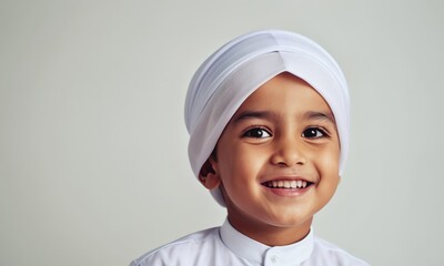happy little Muslim boy, little child, children's emotions, portrait of children, children's happiness
