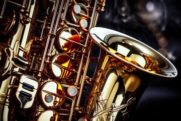 Close ups of saxophones and trumpets contributing to retro jazz compositions