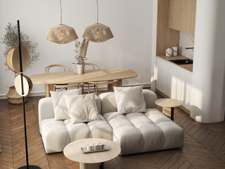 Living room wall mockup. Cozy interior house background. Modern apartment interior design. 3D render
