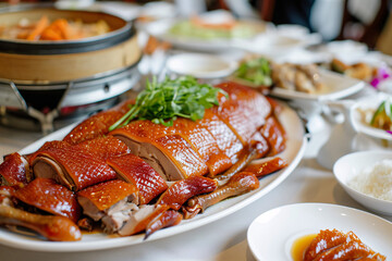 Delicious food, Chinese Beijing duck at a restaurant, tasty dish